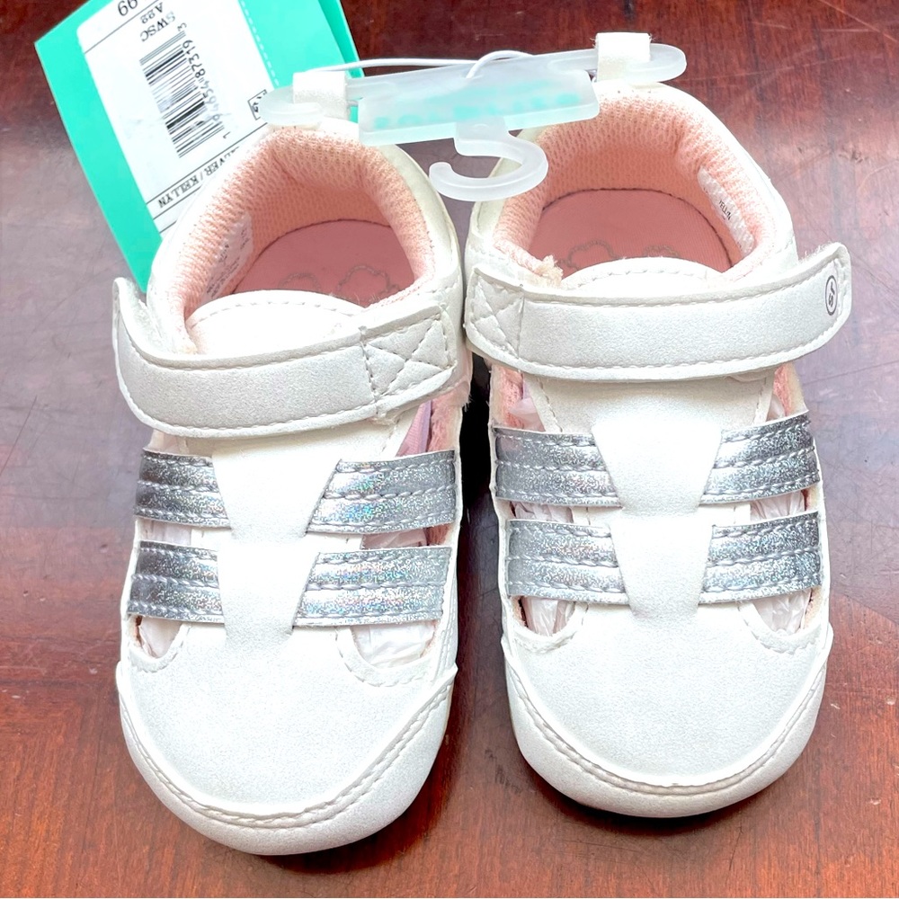 NEW With Tags Surprize Stride Rite Kellyn Girls  White/Silver Sparkle 6-12 Mo.
